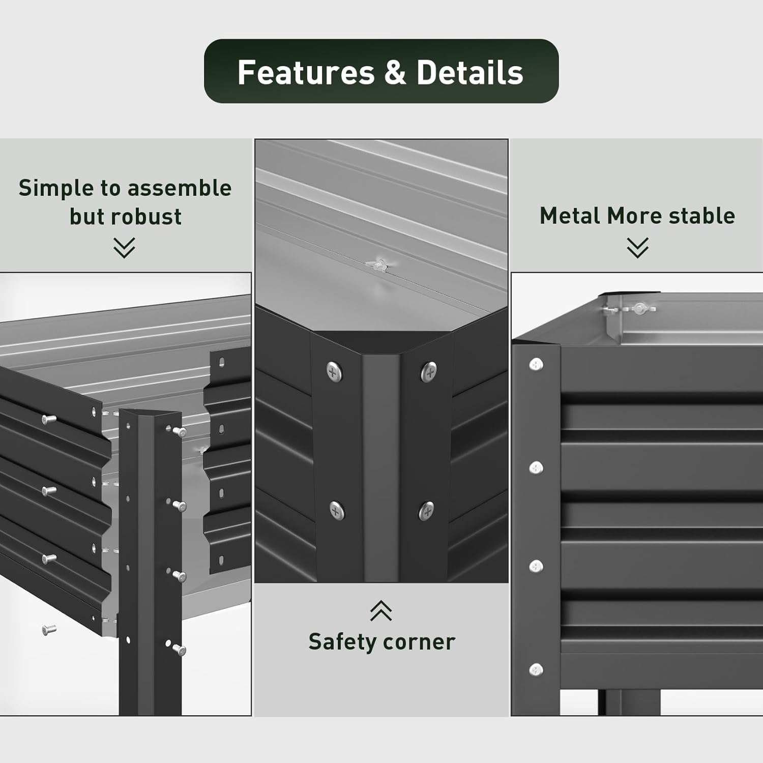Cama de jardín elevada galvanizada para exteriores, para verduras, flores, hierbas, maceta de metal elevada con patas, caja de jardín de metal para