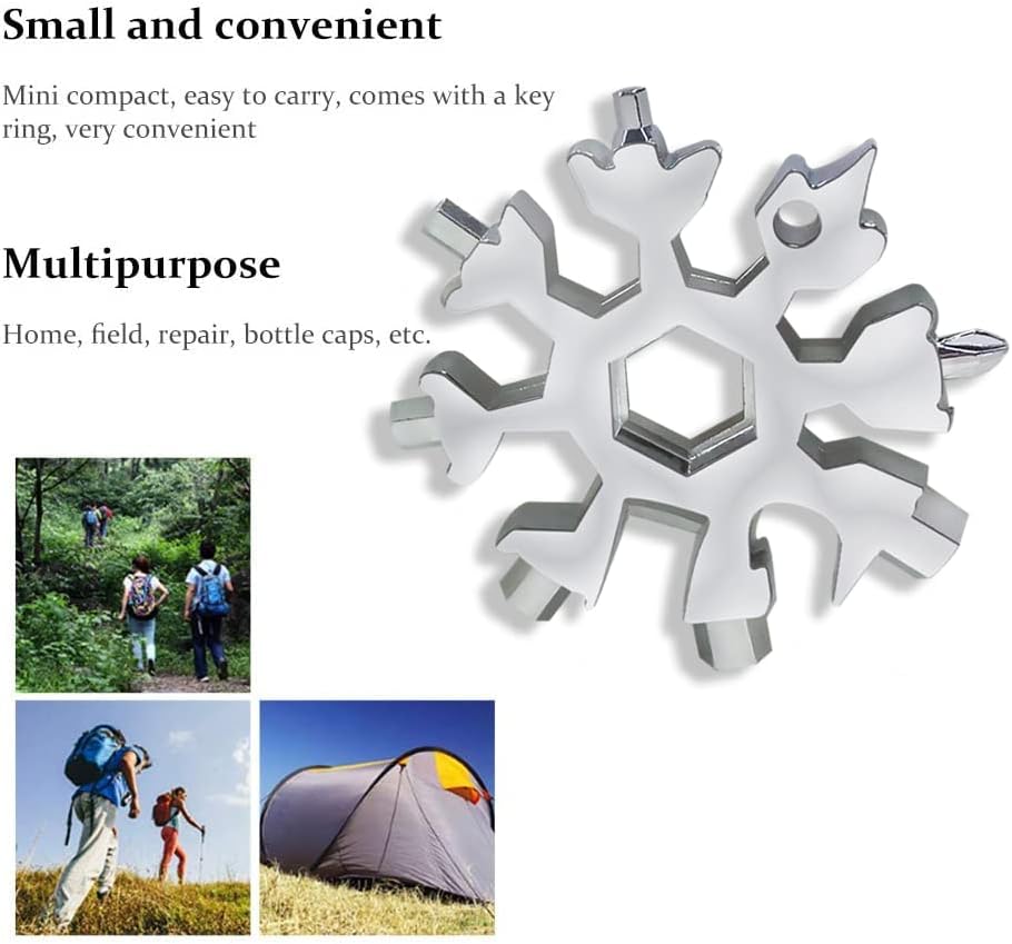 Abrebotellas de copo de nieve portátil 18 en 1 de acero inoxidable, kit de destornilladores Phillips planosherramientas de llave para acampar al