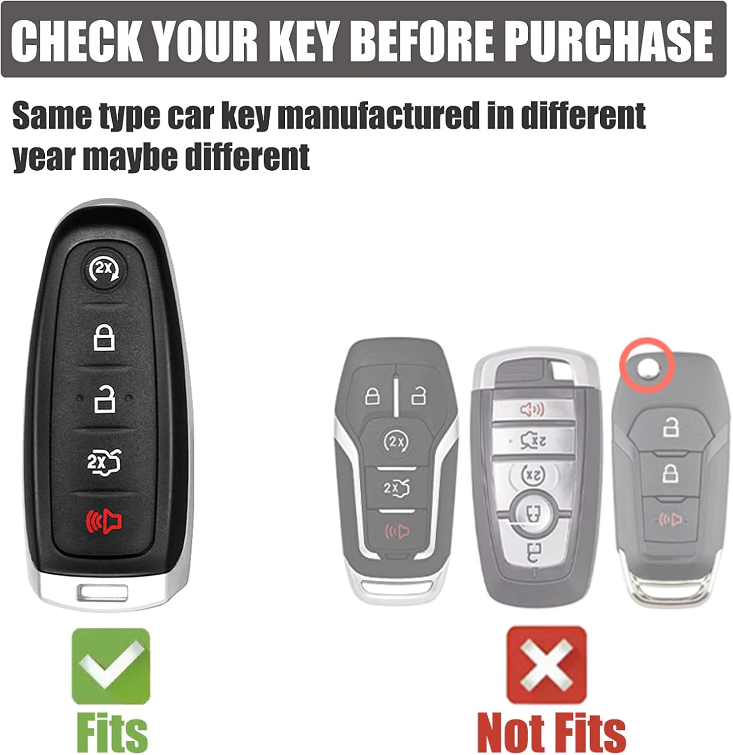 Gematay Funda para llavero Ford con llavero, funda para llave para Ford C-Max Edge Escape Expedition Explorer Flex Focus Taurus Lincoln MKS MKT MKX