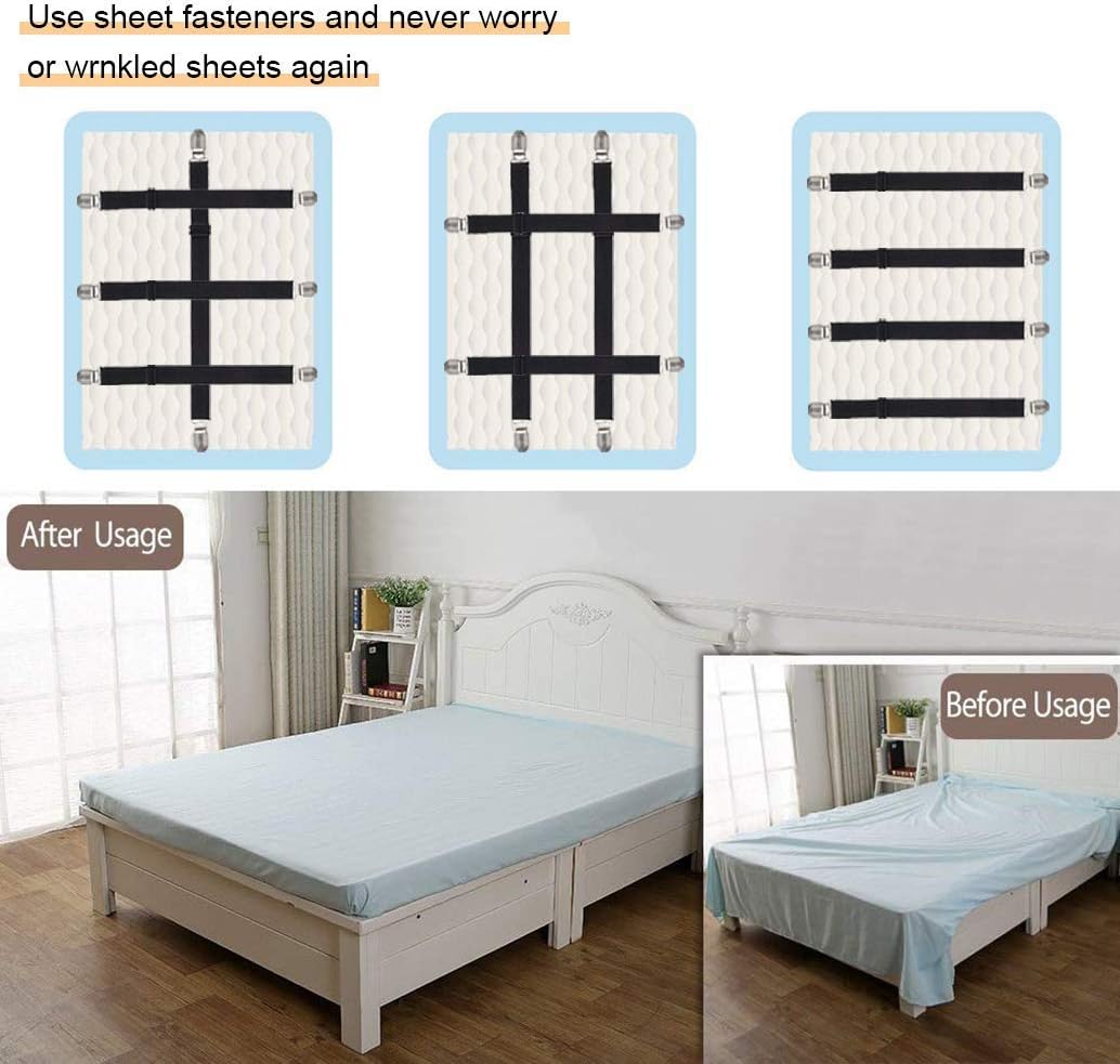 4 clips de correas ajustables para sábanas, soporte elástico para sábanas y tirantes, agarradores para sujetar sábanas, colchones, sofá, mantel,
