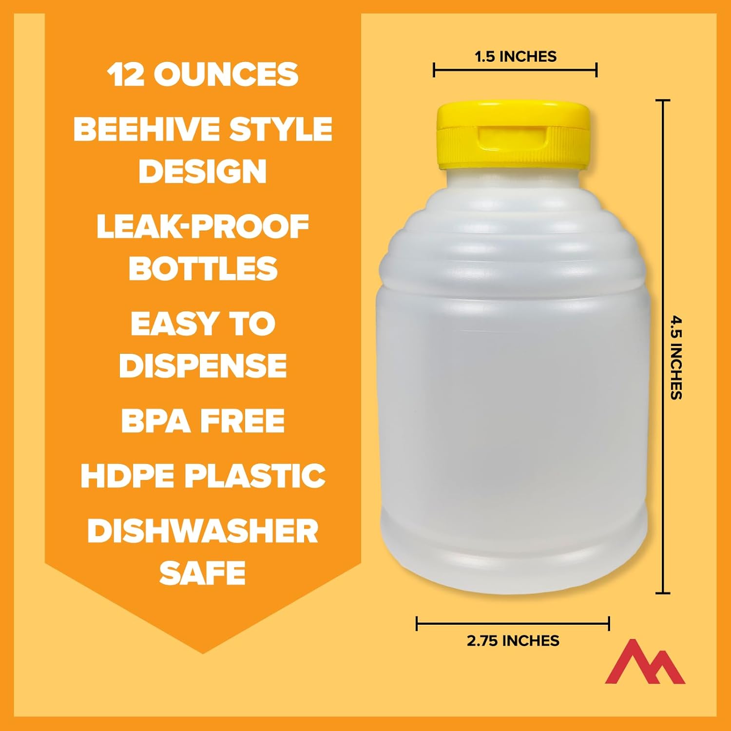 Pinnacle Mercantile Botellas recargables de plástico de polietileno de alta densidad para miel, fácil de apretar, a prueba de fugas, sin BPA y