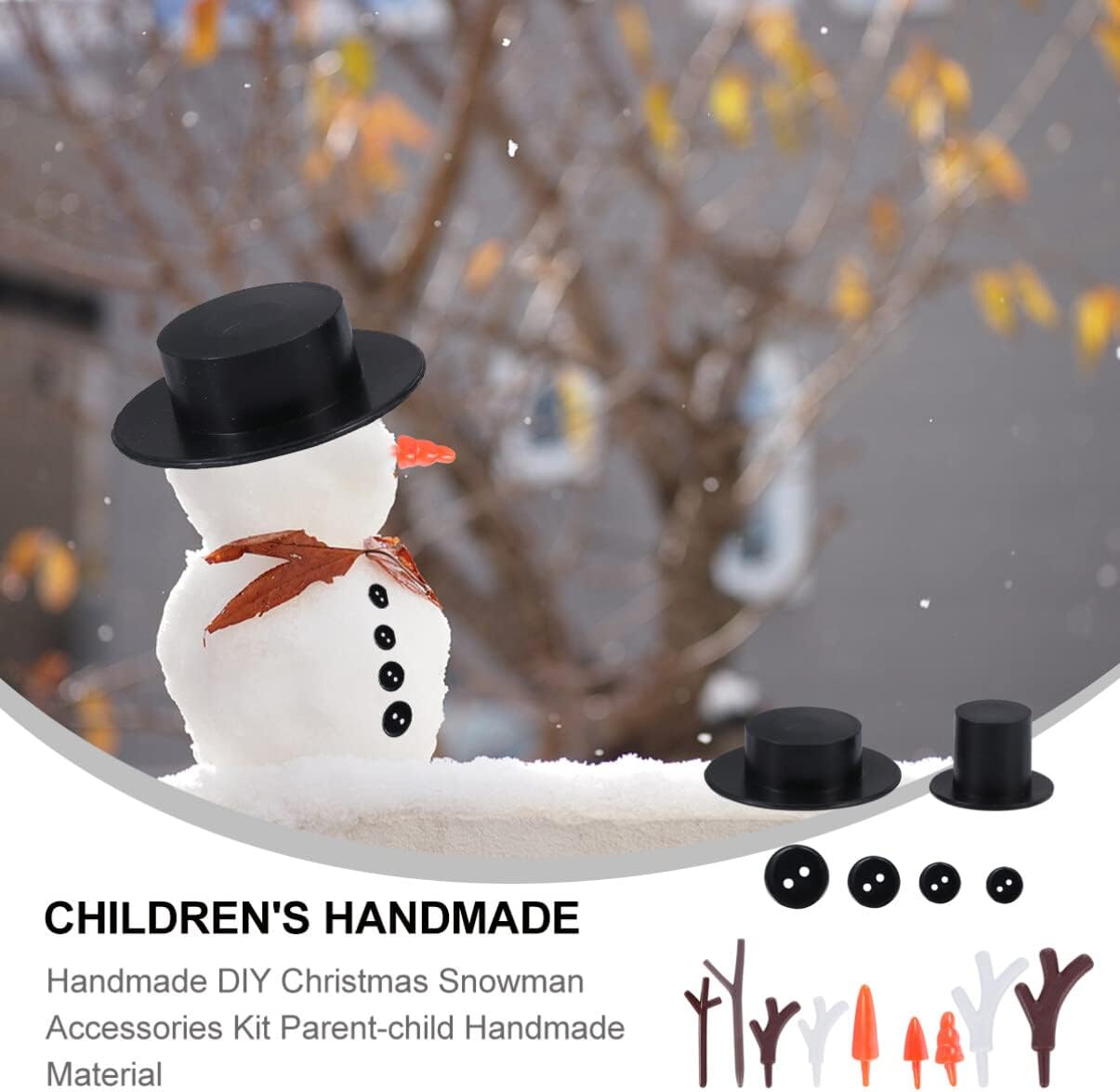 Milisten Kit de 344 botones de manualidades de muñeco de nieve navideño, 60 botones de nariz de zanahoria, 60 mini sombreros negros, 200 botones