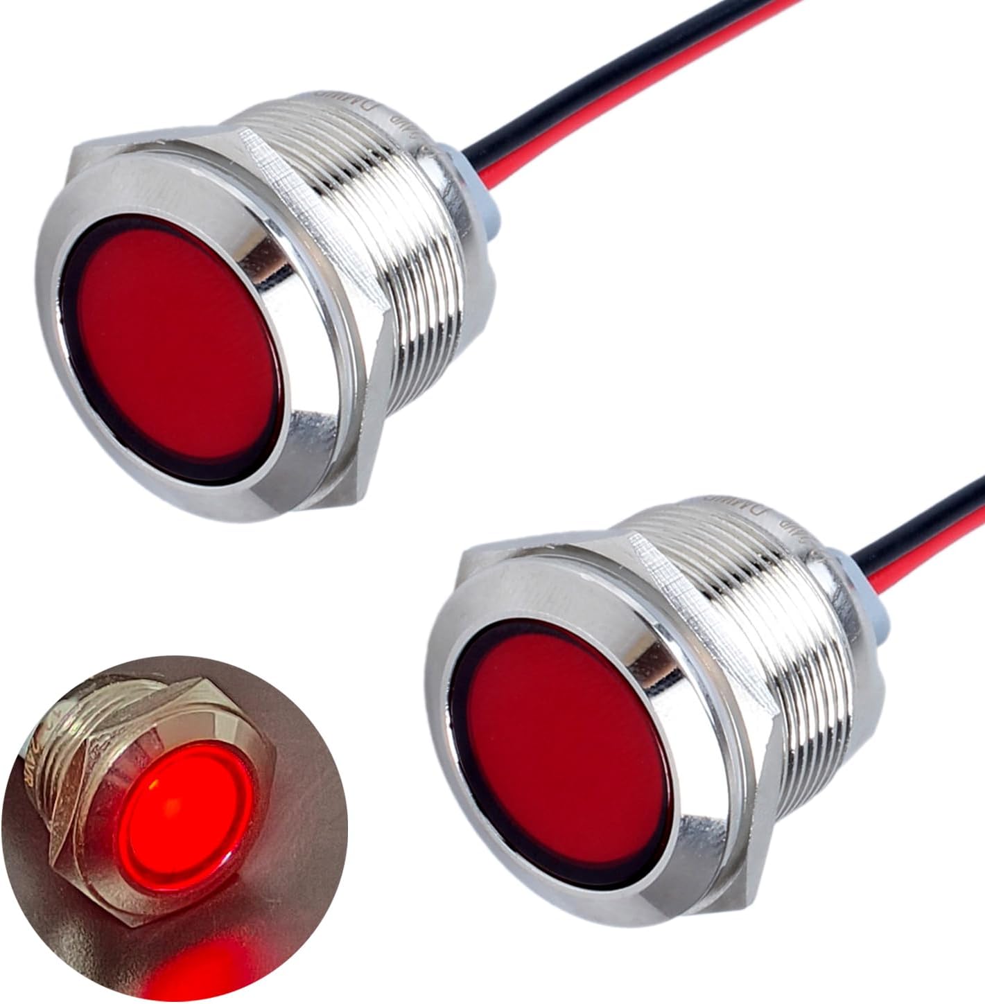 DMWD 2PCS 0.866 in Metal Indicator Light Orificio de montaje 78 “, 110-220VAC 20mA Impermeable IP67 Lámpara LED Piloto Dash Lámpara Cabeza Plana con