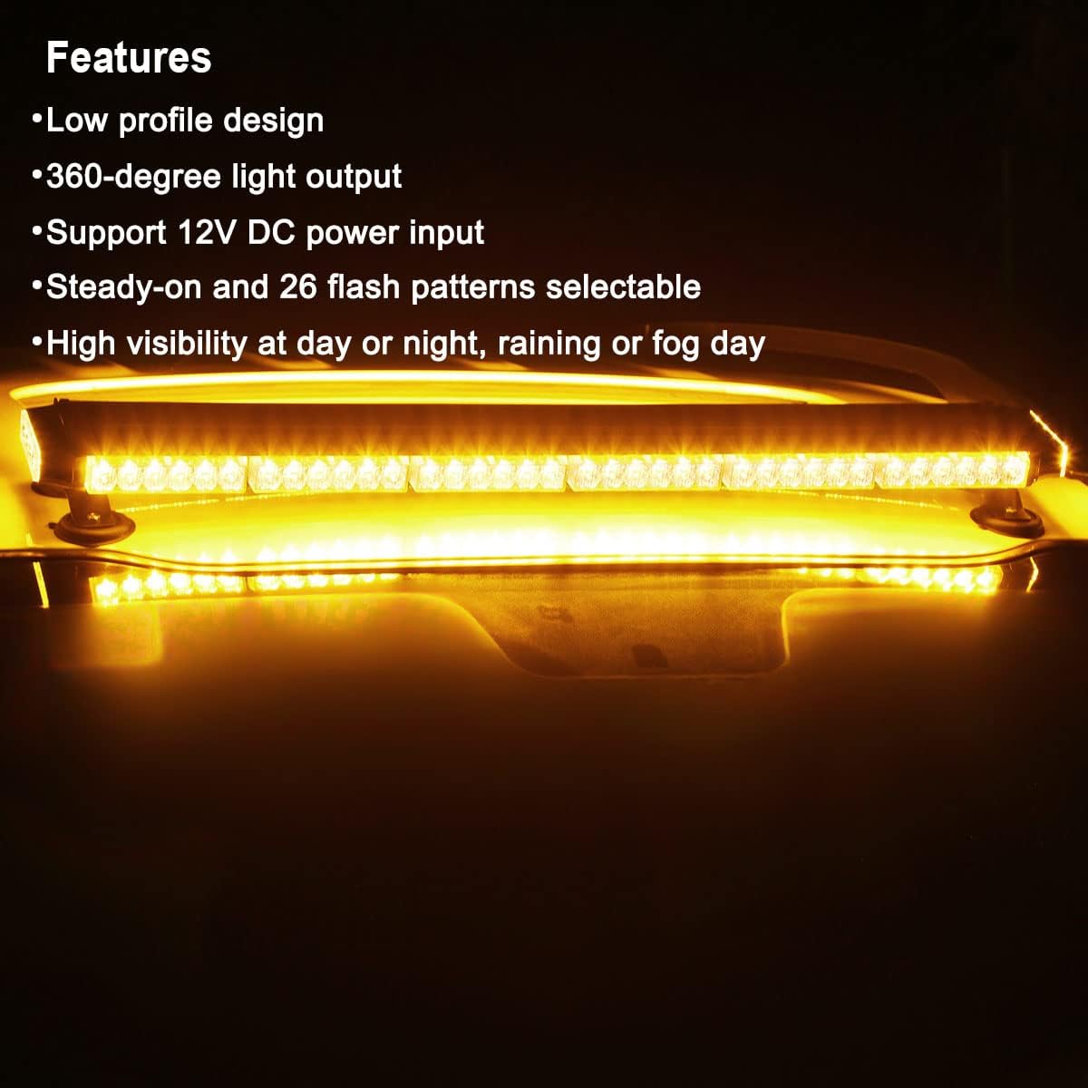WOWTOU Barra de luz estroboscópica de emergencia magnética de 80 LED ámbar para camiones, arados de nieve, vehículos de construcción, luces