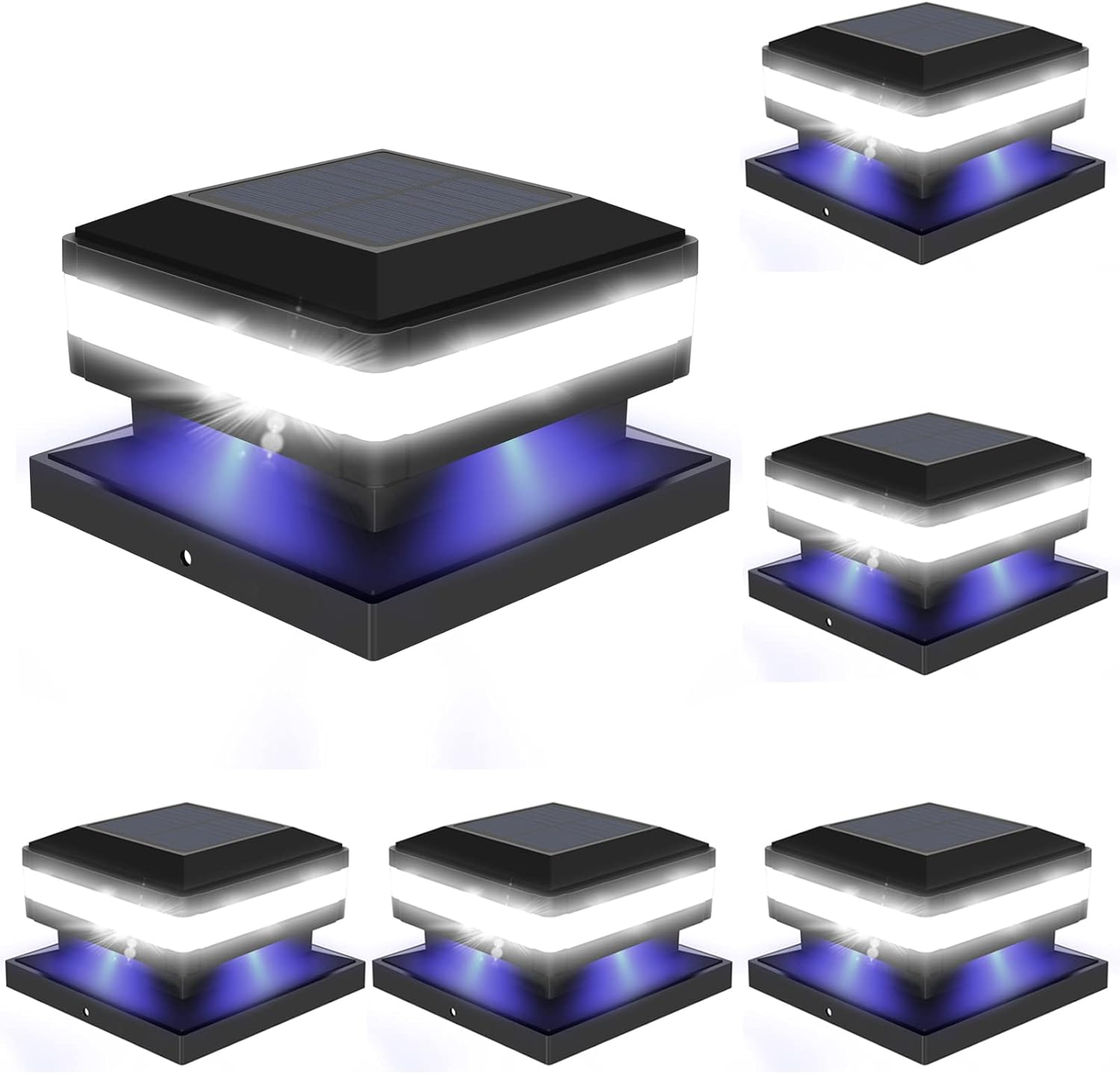 Sumaote Paquete de 6 luces solares para postes de exteriores, IP65, impermeables, para postes de madera de 4 x 4, 5 x 5 o 6 x 6, iluminación LED