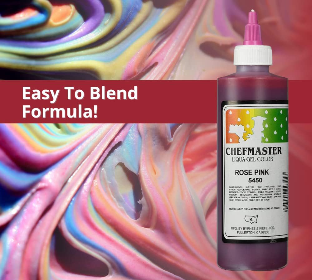 Chefmaster Colorante alimentario rosa Liqua-Gel  Color vibrante  Tinte de grado profesional para glaseado, glaseado, fondant  hornear y decorar