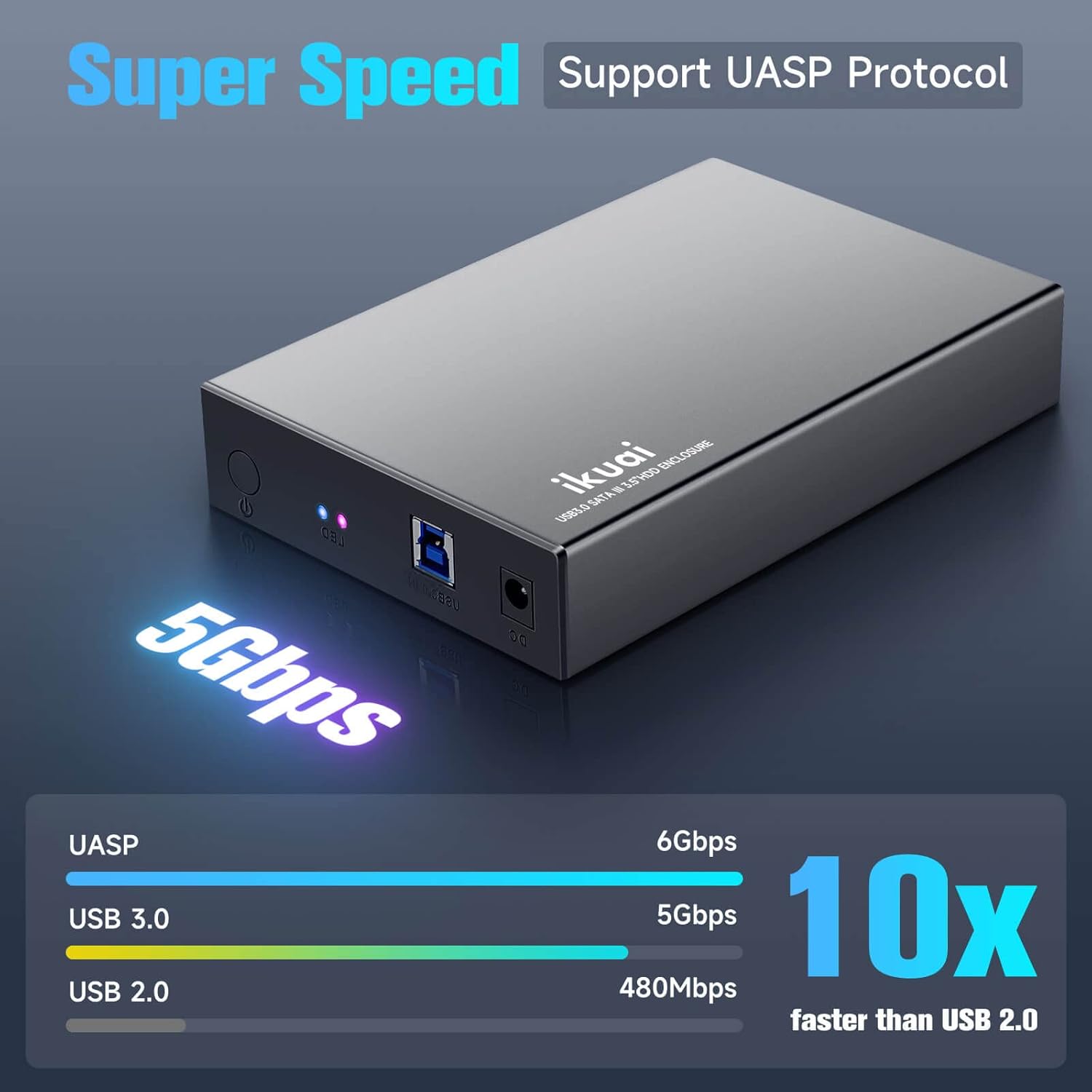 Caja de disco duro de aluminio de 3.5 pulgadas USB 3.0USB C a SATA para disco duro interno de 3.5 pulgadas y SSD de hasta 20 TB