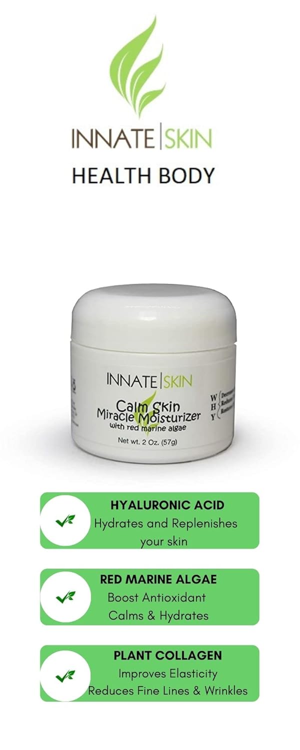 Crema hidratante Calm Skin Miracle con colágeno, ácido hialurónico y algas marinas de Innate Skin 2oz loción hidratante facial