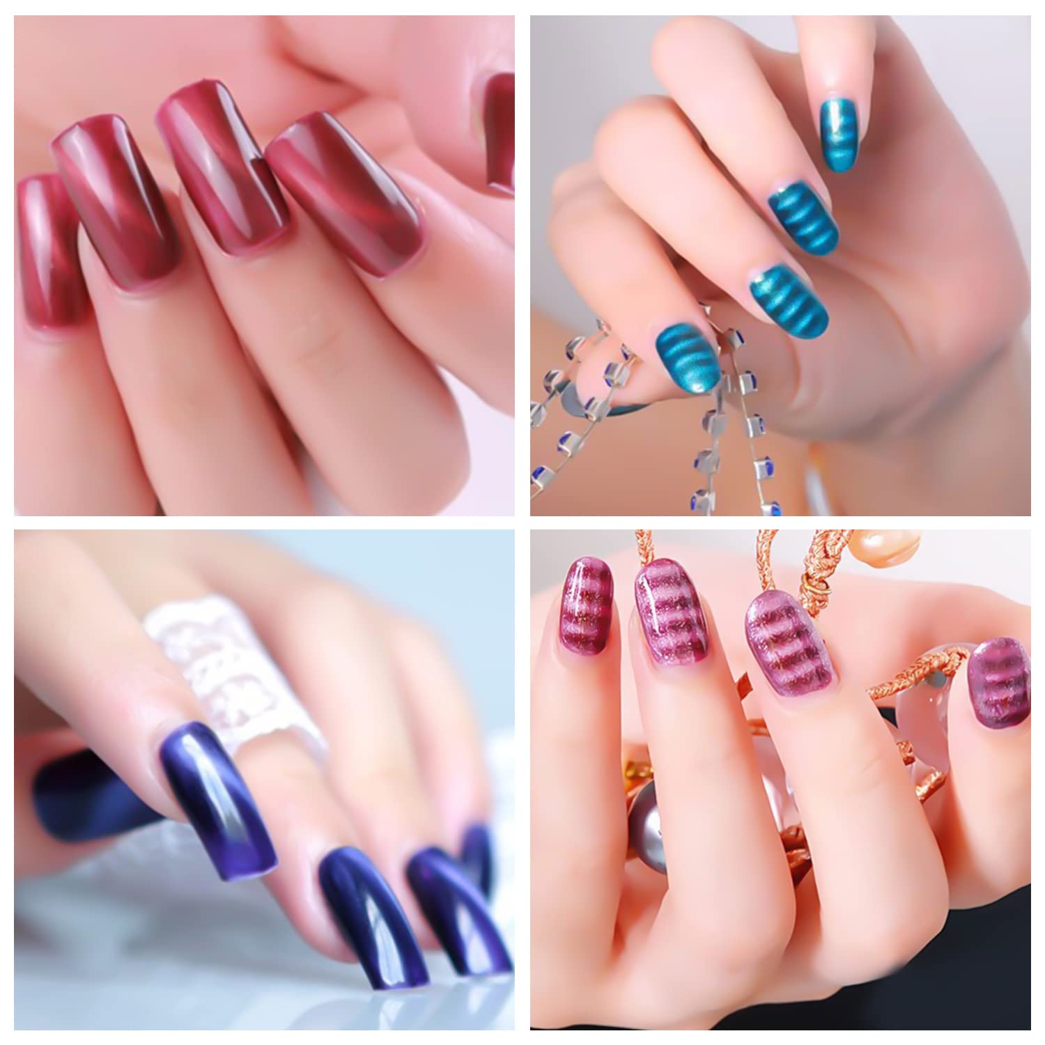 SILPECWEE Juego de imanes de uñas de ojo de gato, 16 unidades, imán para uñas, ojo de gato, esmalte de uñas de gel, varita magnética para arte de