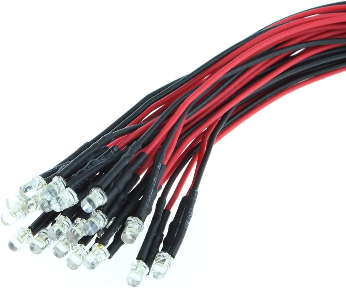 20pcs 0.118 in pre cableado LED, blanco DC3-5V lente transparente, diodos emisores de luz