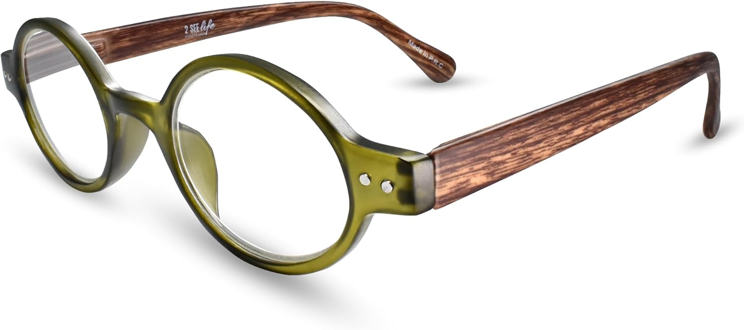 2SeeLife Lentes de lectura redondos retro pequeños y verdes, para hombres y mujeres, para lucir vintage con visión clara, lectores resistentes y