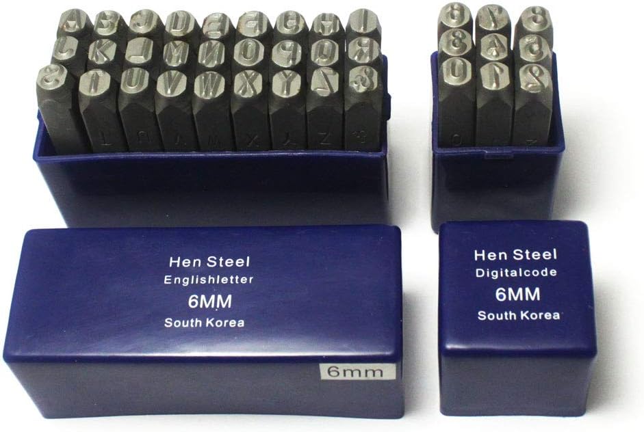 Oudtinx Juego de sellos de números y letras (36 piezas de punzónA-Z y 0-9) metal de acero al carbono endurecido de grado industrial, caracteres de