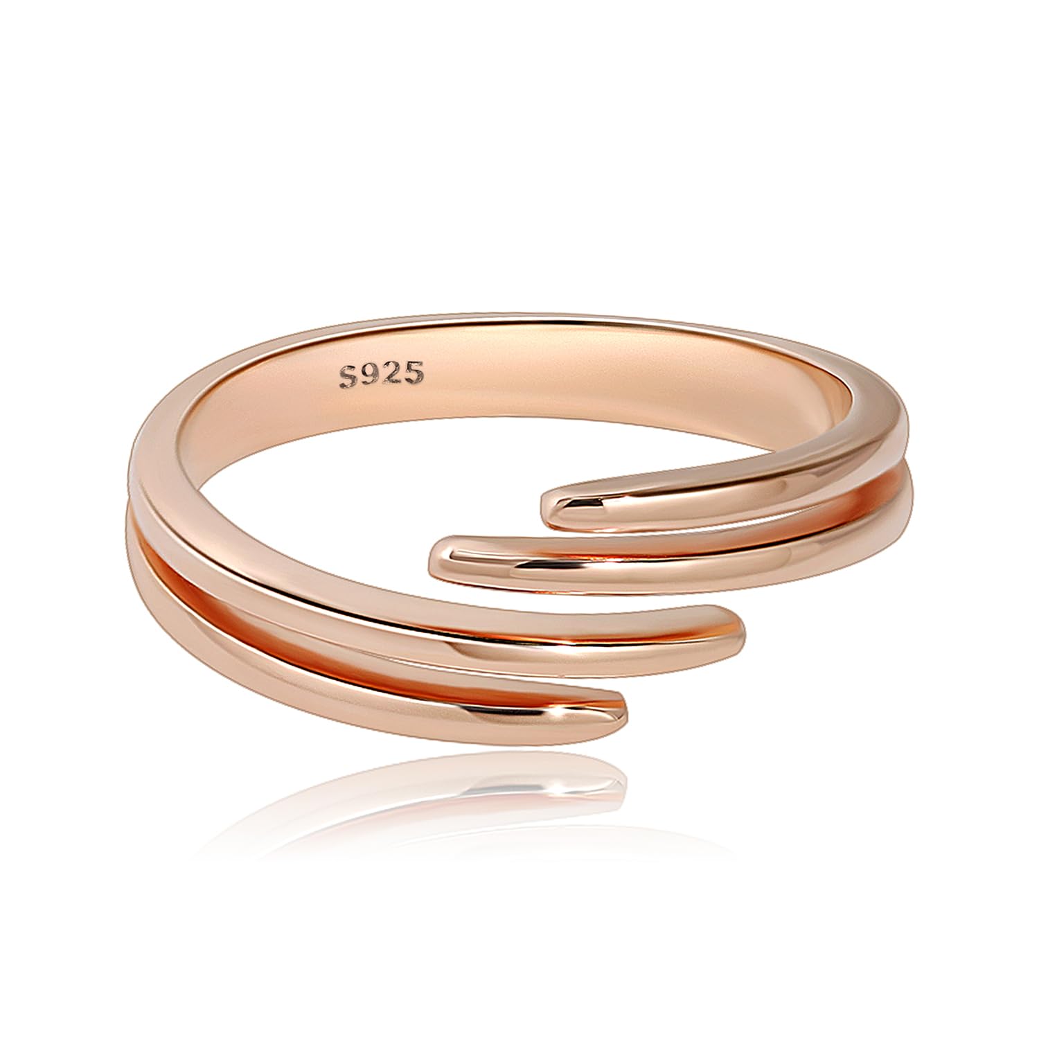 Meissa Sterling Silver Thumb Ring for Women Hug Rings Handmade Stackable Band Index Finger RIng Size Adjustable (Rose Gold)