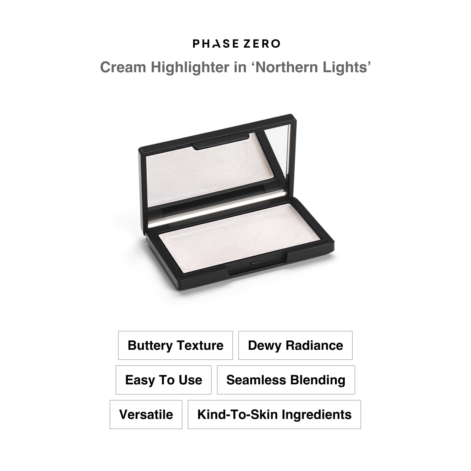 Phase Zero Resaltador en crema de maquillaje “Northern Lights” – 0.141 oz – Para un brillo natural, radiante y duradero