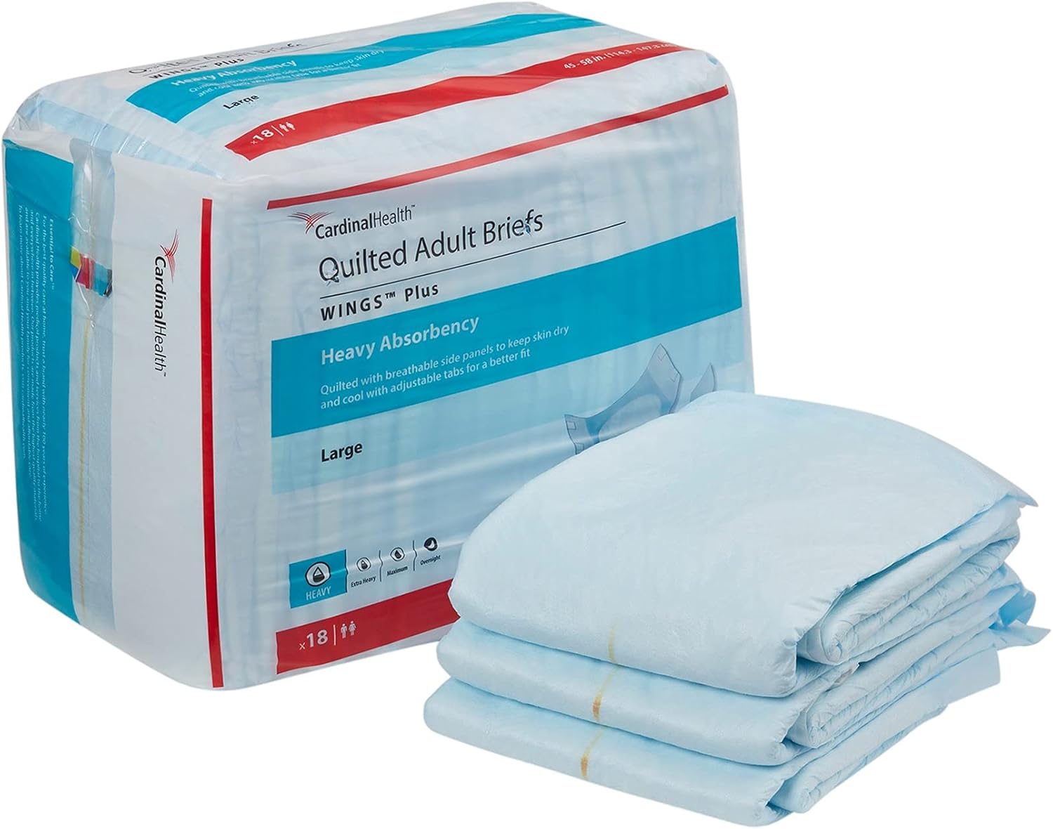 Covidien 75343101 Incontinente Breve Wings Choice Plus Tab Cierre Grande Desechable Pesada Absorbencia 66034 Caja De 18