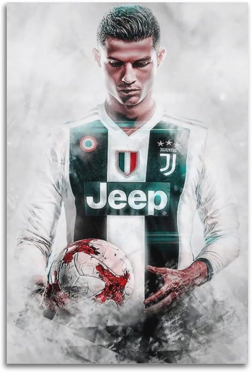 VCLUST Cristiano Ronaldo – Póster de fútbol para decoración de pared, lienzo estético para decoración de dormitorio, 16 x 24 pulgadas, 3