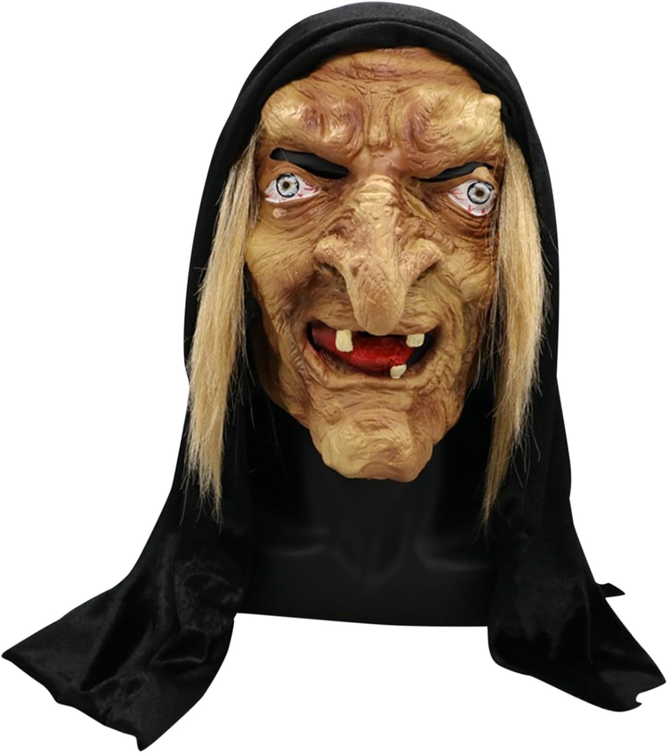 FAFAN Máscara de bruja de cabeza malvada de Halloween, máscara de PVC Hop Hip Halloween Dance Mask Mujer Arrugas Halloween Scary Headgear Máscara de