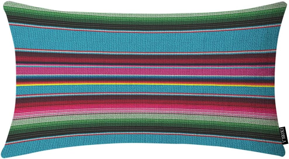 EKOBLA Fundas de almohada rectangulares rectangulares de rayas mexicanas, diseño étnico del Cinco de Mayo, color arcoíris, a rayas, algodón, lino,