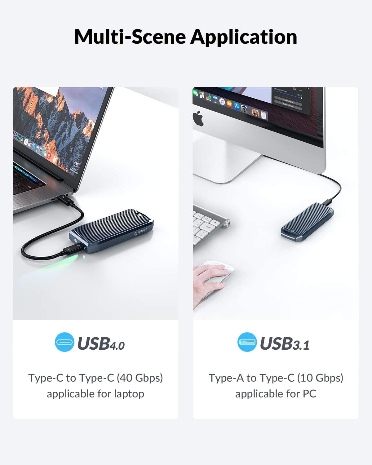 ORICO Carcasa M.2 para SSD NVMe, USB4.0 de 40 Gbps tipo C a M Key B+M Key 2280 Carcasa externa de aluminio compatible con Thunderbolt 34