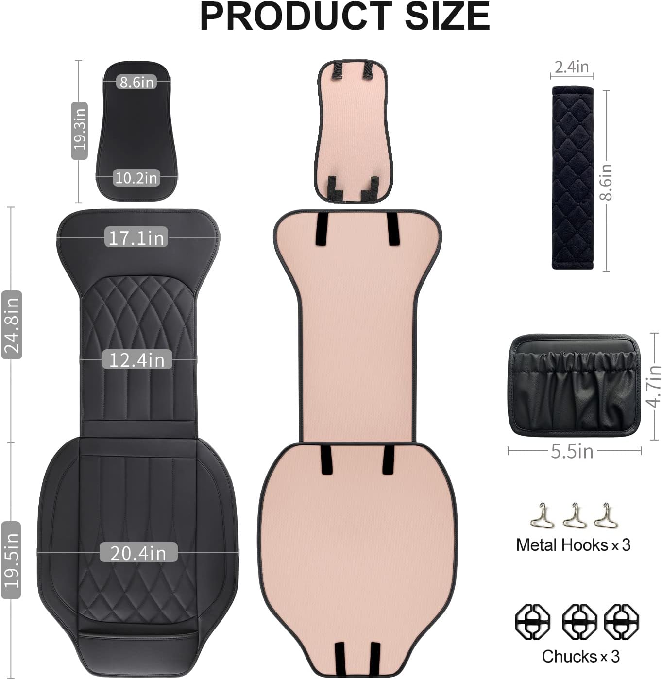 Paquete de 1 funda de cuero para asiento delantero de automóvil, protector universal para asiento de automóvil sin laterales con bolsillo de