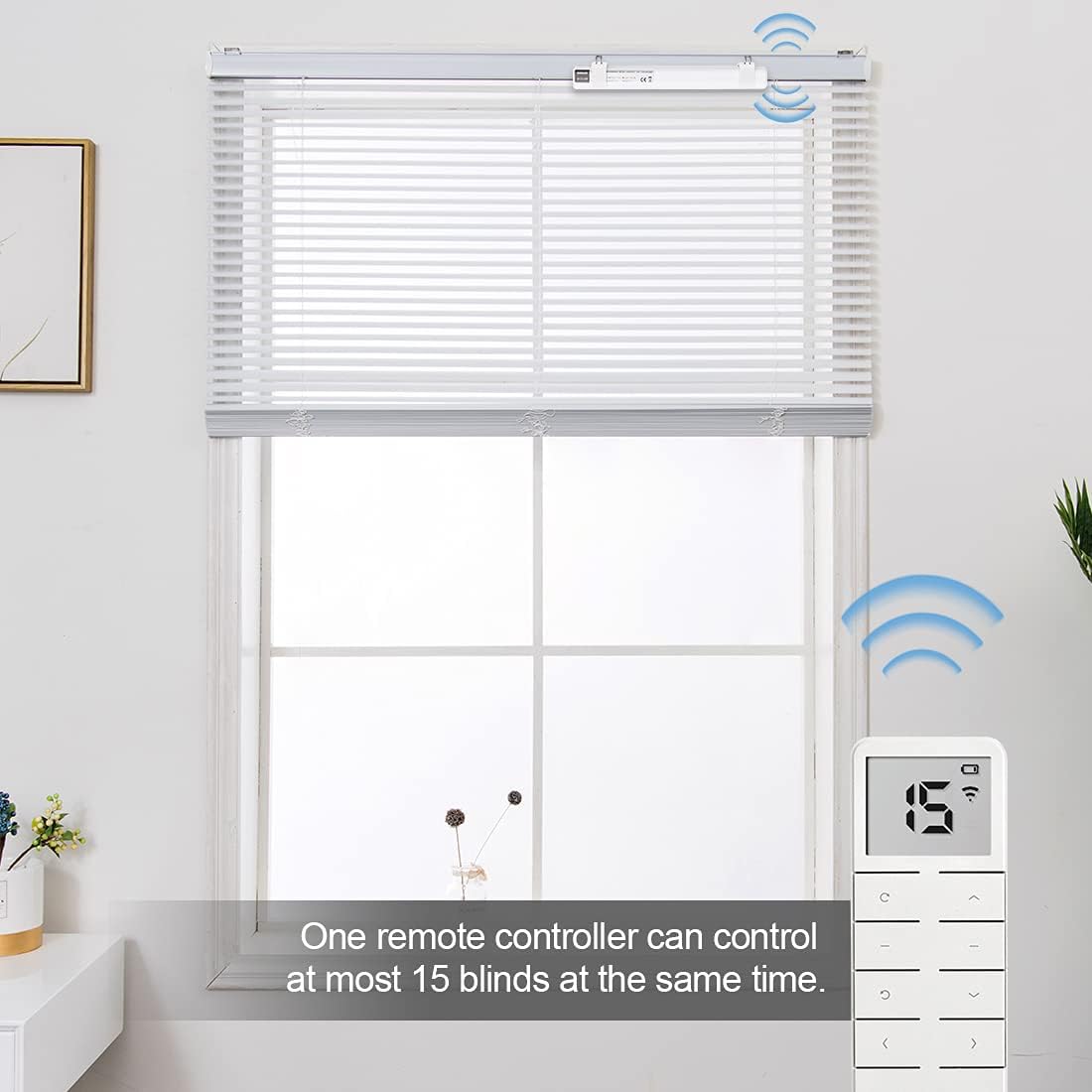 Graywind Persianas venecianas motorizadas curvadas en L compatibles con Alexa Google Remote Horizontal Transparente PVC Recargable Privacidad
