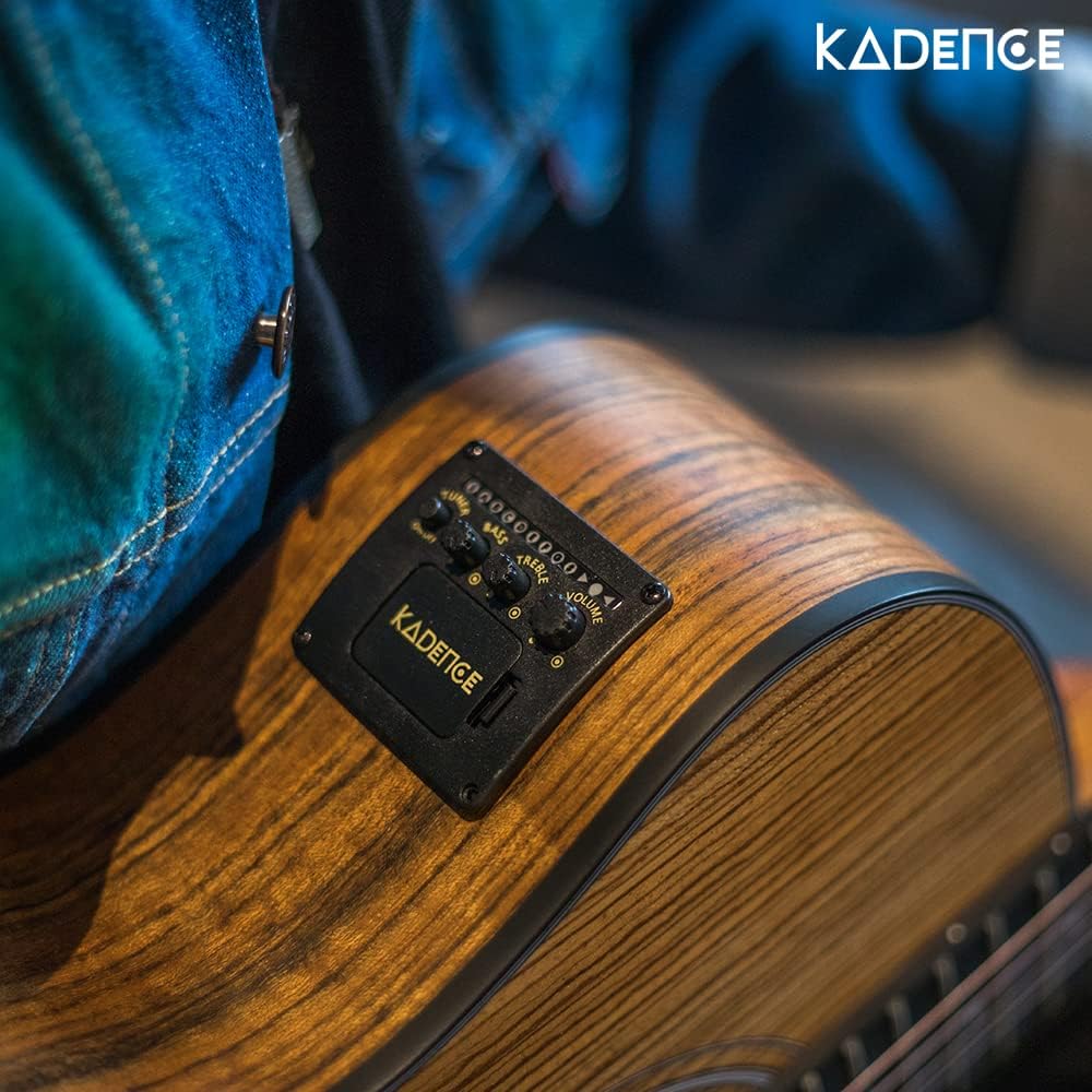 Kadence Acoustica Series – Guitarra electroacústica de madera (madera de cebra)  Guitarra electroacústica con pastilla, afinador integrado y bolsa