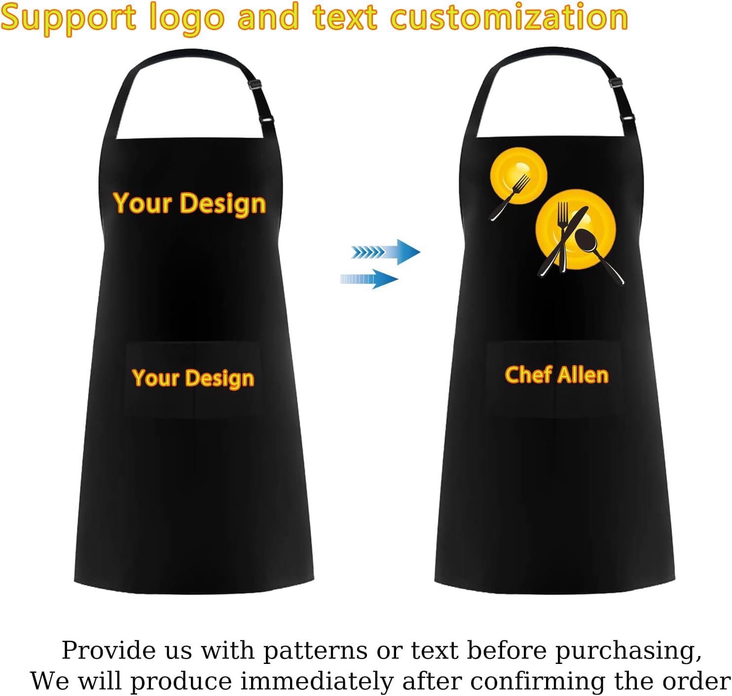 BeautyWill Delantal personalizado con foto Diseño personalizado Nombre Texto Imagen Delantal de Chef Delantal de cocina impermeable