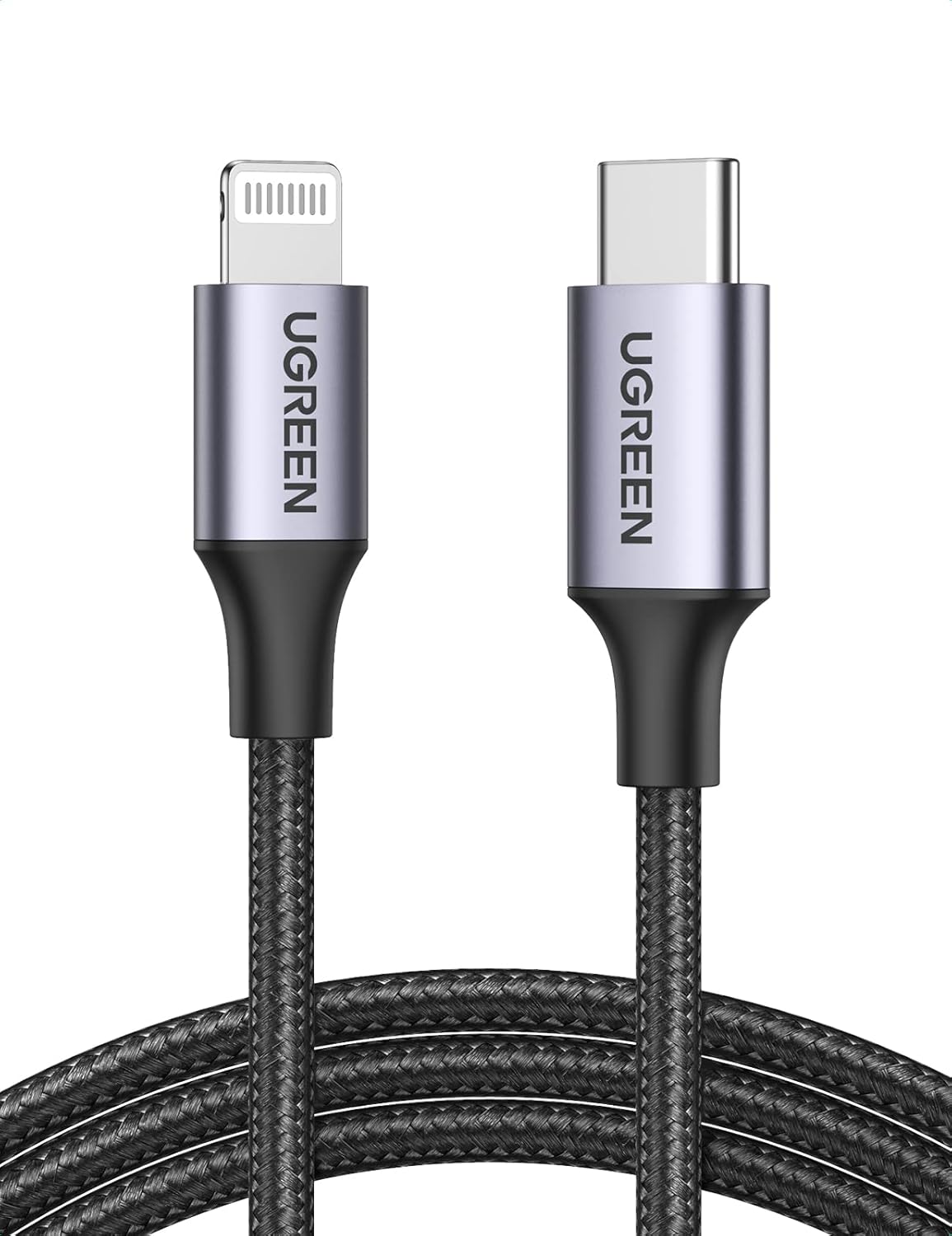 UGREEN – Cable de nailon trenzado de carga USB-C a Lightning con certificación MFi, suministro de energía rápido para iPhone 12 Mini 12 Pro Max 11