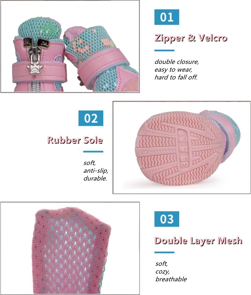 Hdwk&Hped Botas para perros pequeños, zapatos de verano de malla transpirable, elegantes botines de poliuretano rosa con suela de goma