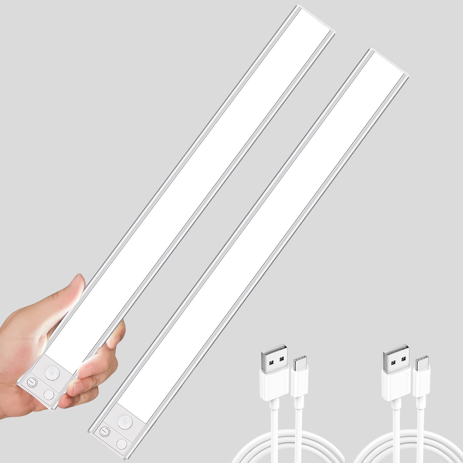 Iluminación LED inalámbrica para debajo del gabinete 2 paquetes, 70 LED + 350LM luces para debajo de armarios en cocina, batería de 1800 mAh