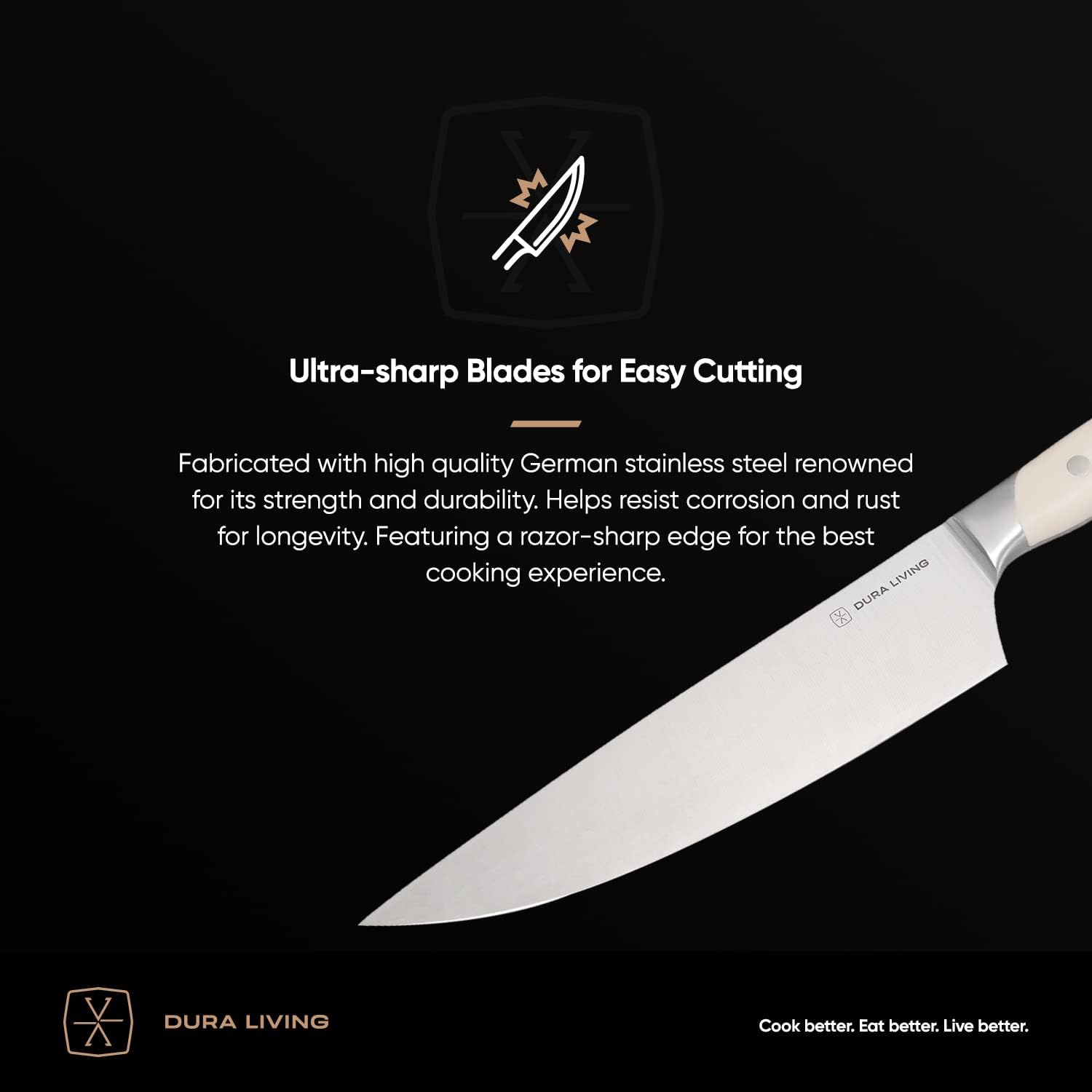 DURA LIVING Juego de cuchillos de cocina profesionales de 2 piezas, acero inoxidable alemán de alto carbono forjado de precisión, utilidad de 5