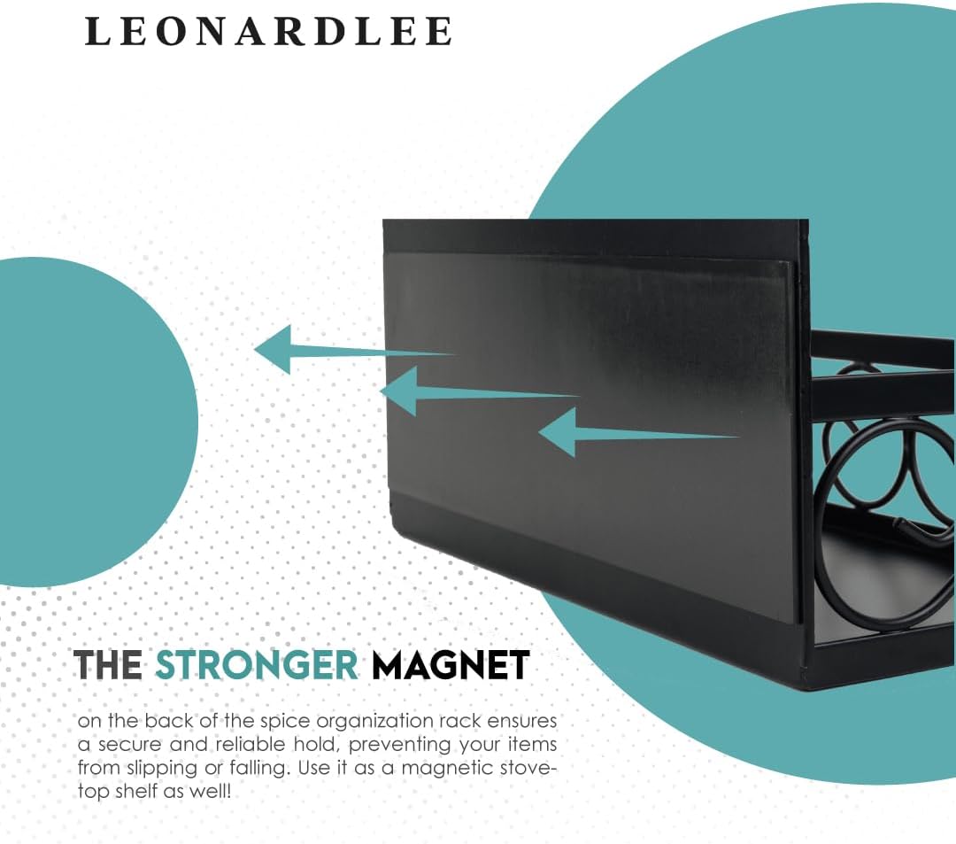 LEONARDLEE Estante magnético para especias para refrigerador, 2 piezas. Nuevo diseño de remolino, imán más fuerte, cuatro ganchos extraíbles para