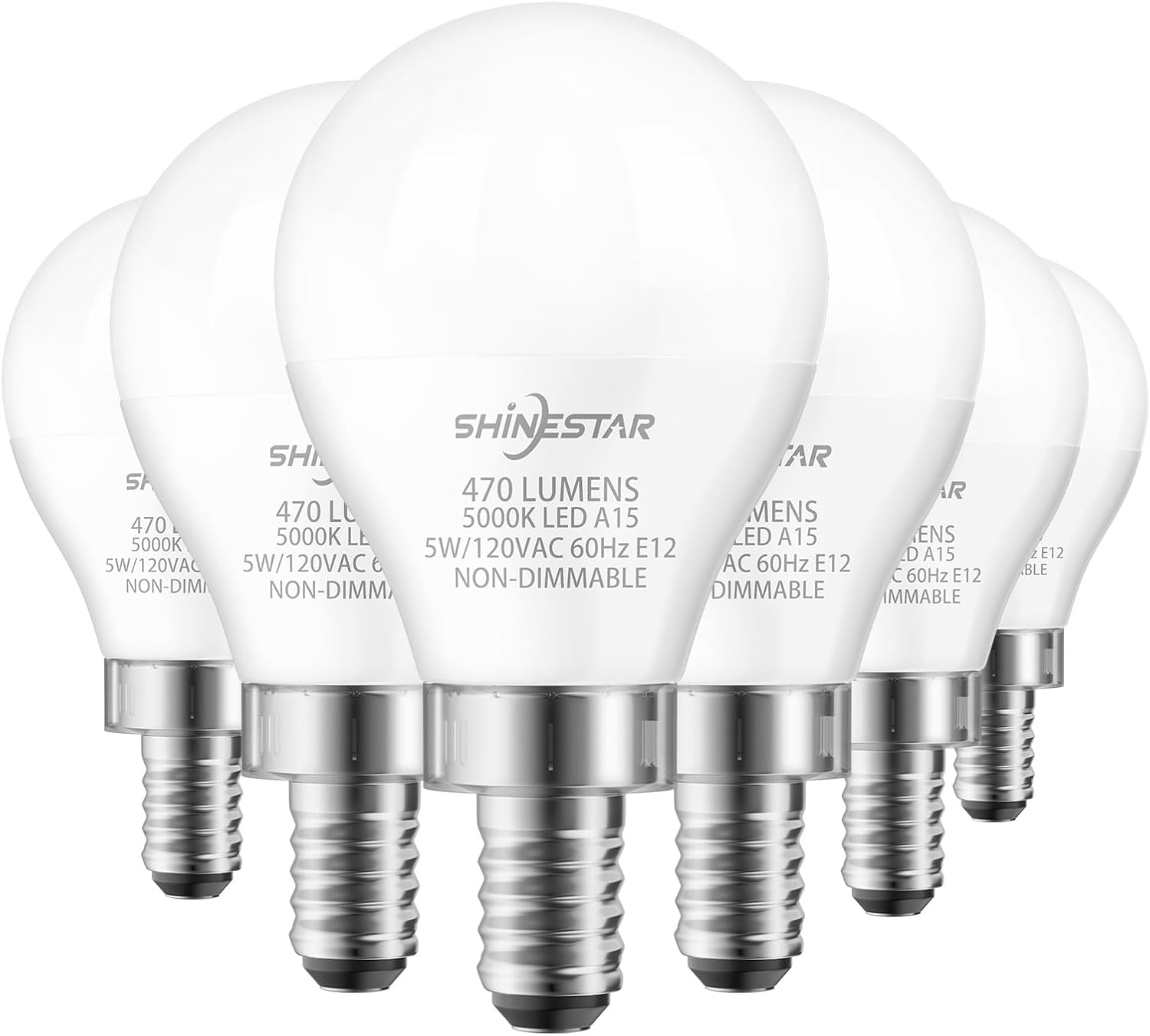 SHINESTAR Paquete de 6 bombillas para ventilador de techo, base pequeña E12, equivalente a 120 V 40 W, luz diurna de 5000 K, bombilla LED para