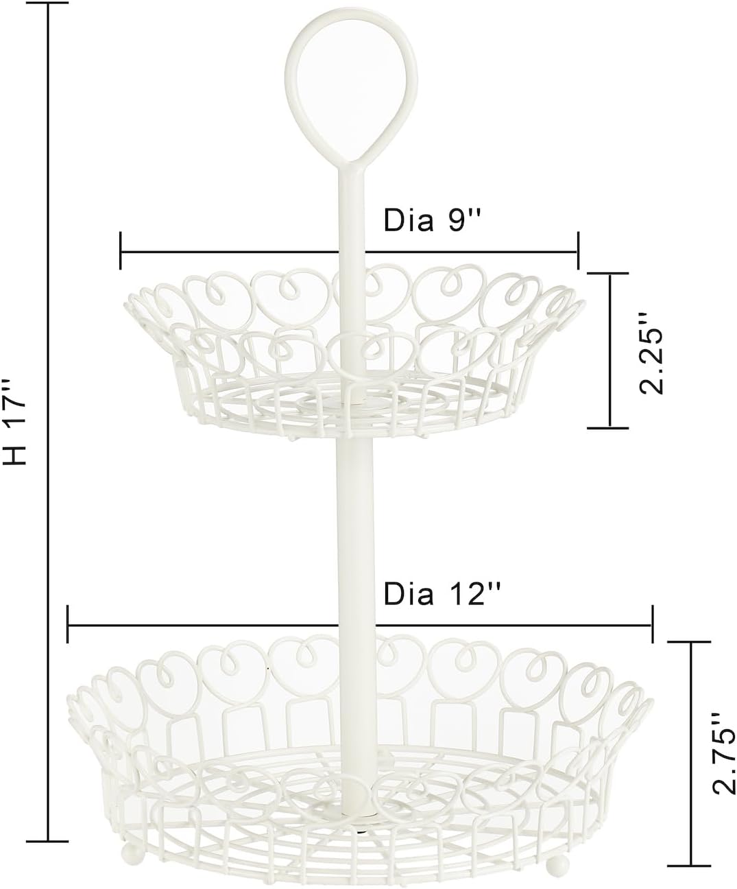 Giftburg Loveland White 2 Tier Countertop Fruit Bread Basket, 2 Tier Display Basket, Fruit Bowl, Vegetable Holder, Kitchen Storage
