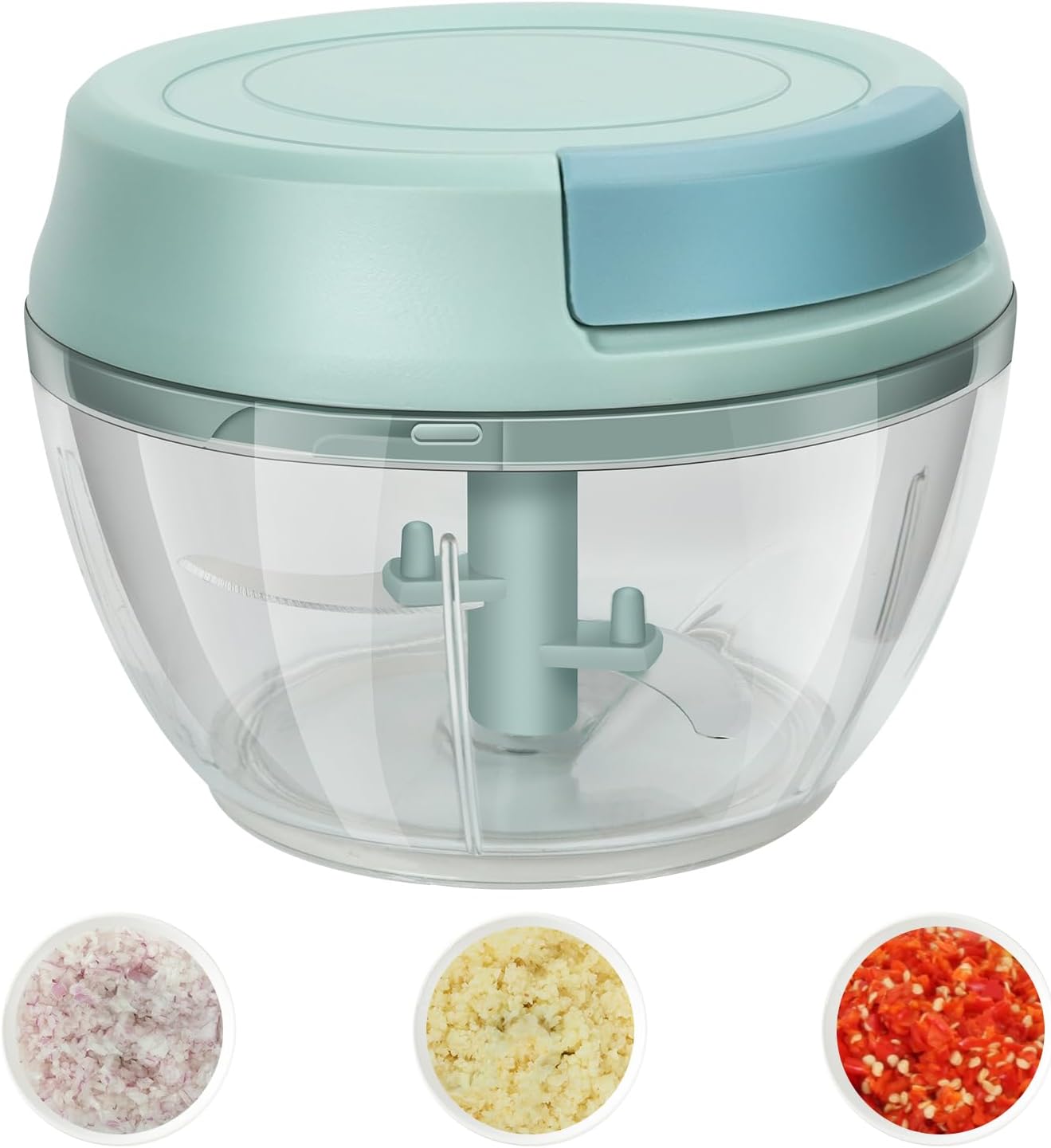 Picadora de ajo Mini picadora manual de alimentos con contenedor de cocina, cebolla, cortador de verduras, picador de verduras, azul, 16.9 fl oz