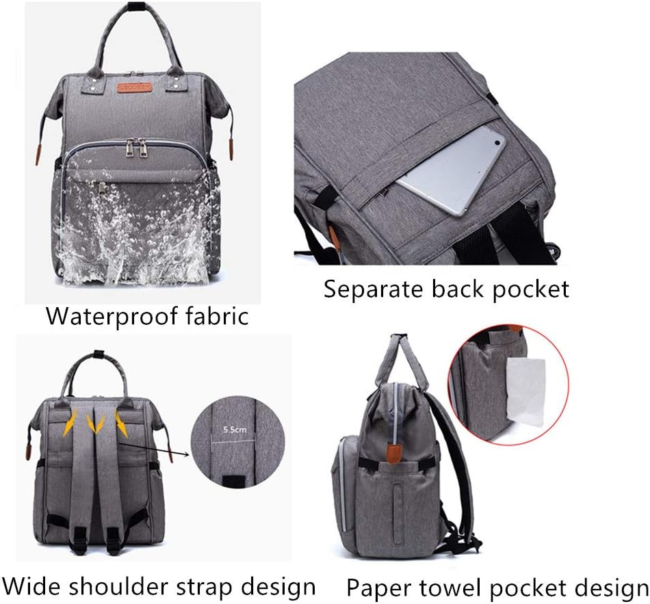 Armbq Mochila de pañales para bebé niño y niña, bolsa de pañales multifunción para el cuidado del bebé, artículos esenciales de viaje para bebé,