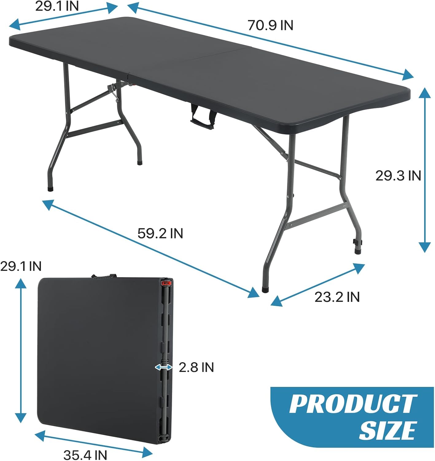 XXkseh Mesa plegable de 6 pies, mesa plegable portátil para interiores y exteriores, de plástico resistente, mesa de picnic con función de bloqueo,
