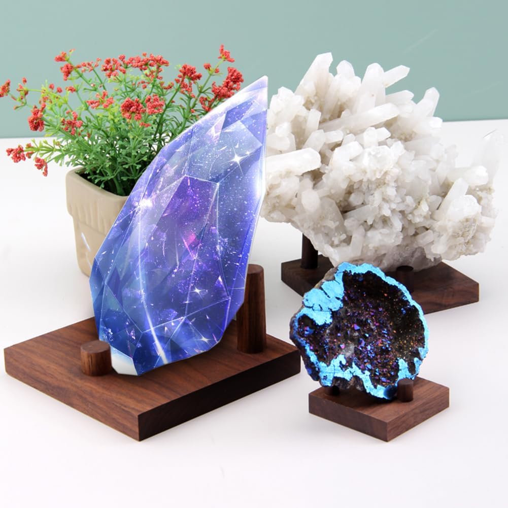 Soporte de exhibición de cristal de nogal, soporte de exhibición de roca de tres clavijas, soportes para caballete de exhibición de coral fósil,