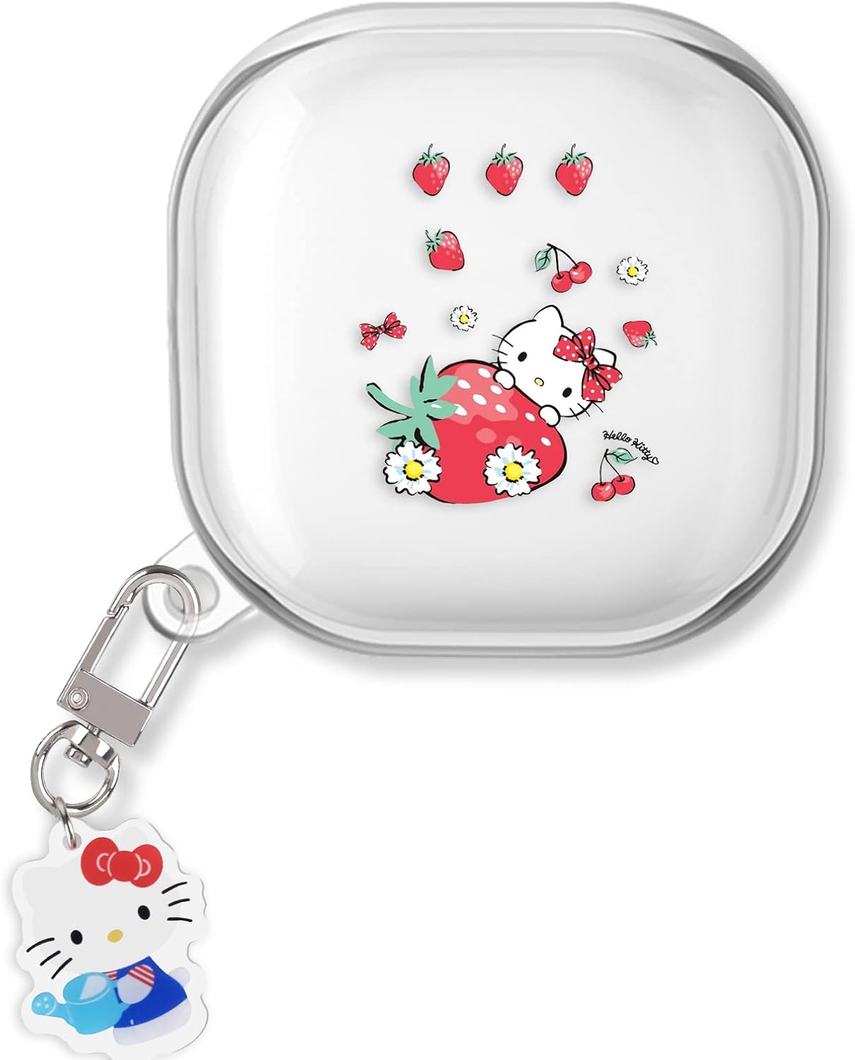 Bonita funda de gato para Samsung Galaxy Buds 2Buds Pro con llavero Kawaii de gato de fresa para mujeres y niñas, funda protectora de silicona suave