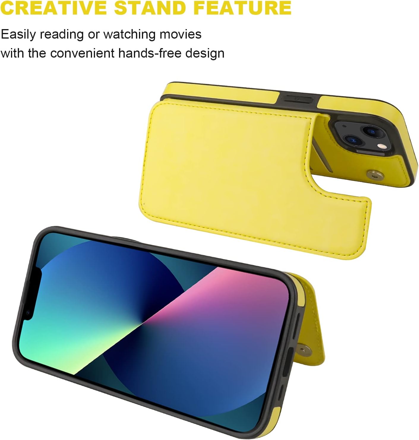 Onetop Funda tipo cartera compatible con iPhone 13 con soporte para tarjetas, funda de piel sintética con ranuras para tarjetas, doble cierre