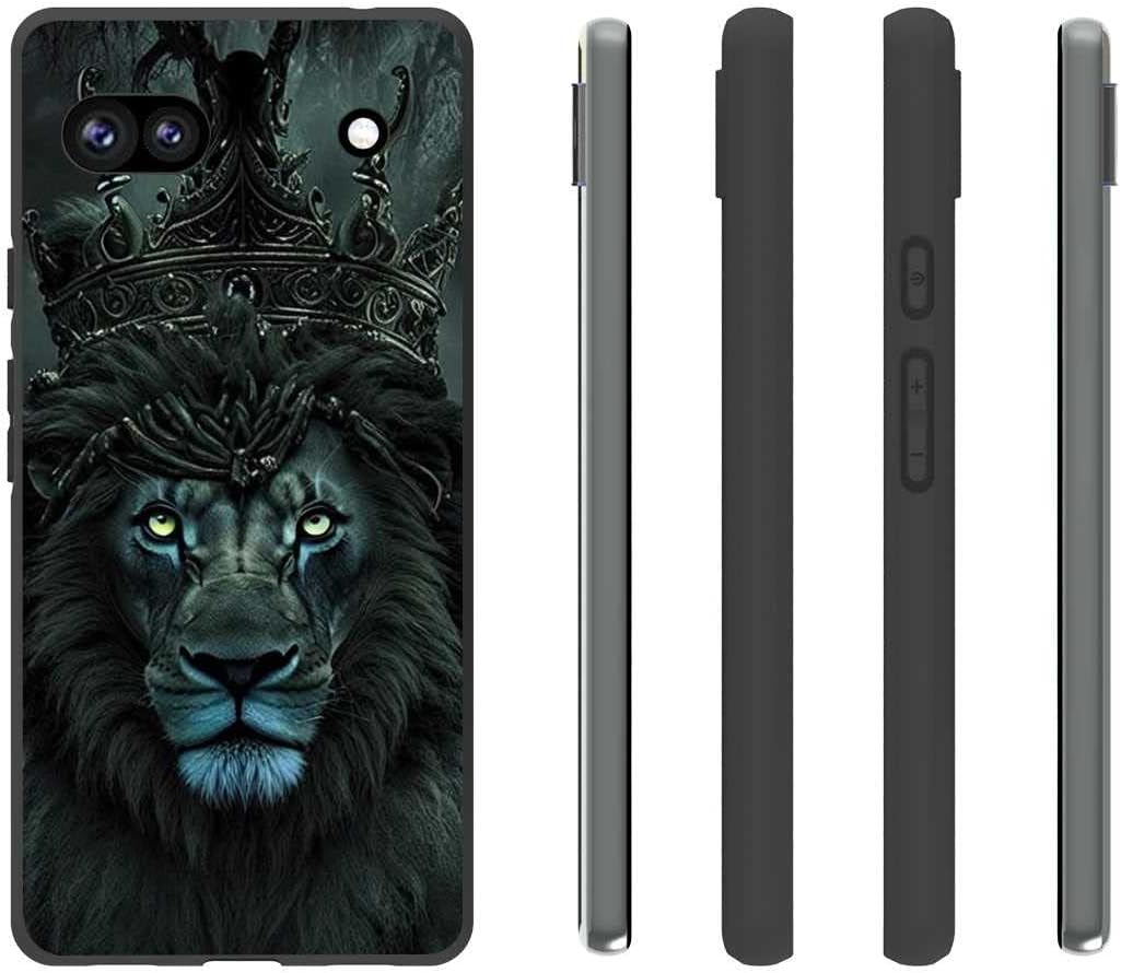 Compatible con Google Pixel 6A Lion Case, King Lion con gráfico de corona animal para Google Case hombres y mujeres, elegante funda de silicona