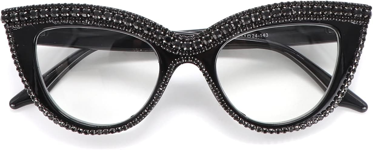 Lentes de lectura con diseño de ojo de gato, con diamantes de imitación y bloqueo de luz azul ampliada