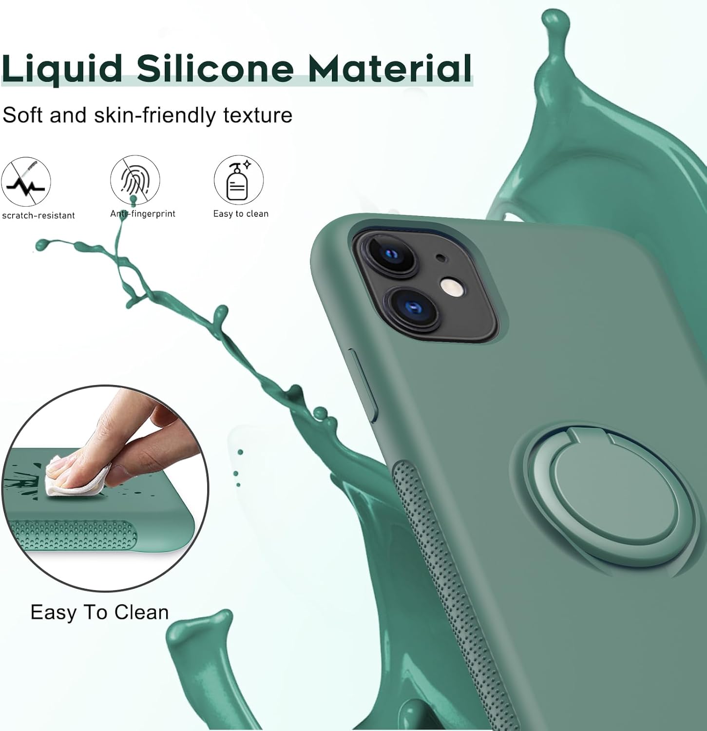 LeYi Funda para iPhone 11 con 2 protectores de pantalla de vidrio para mujeres, niñas y niños, funda de silicona líquida a prueba de golpes con