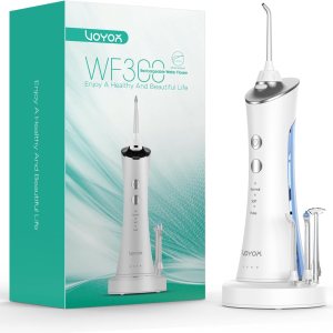 VOYOR – Irrigador dental de agua para dientes, irrigador oral portátil y recargable con 4 puntas de hilo dental y púas de limpiador de dientes VOYOR – Irrigador dental de agua para dientes, irrigador oral portátil y recargable con 4 puntas de hilo dental y púas de limpiador de dientes