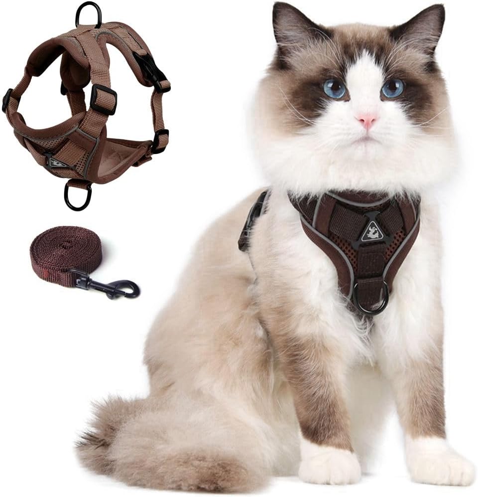Juego de arnés y correa para gato, chaleco ajustable a prueba de escapes mejorado con correa para gatos grandes, perros pequeños, cachorros, paseos