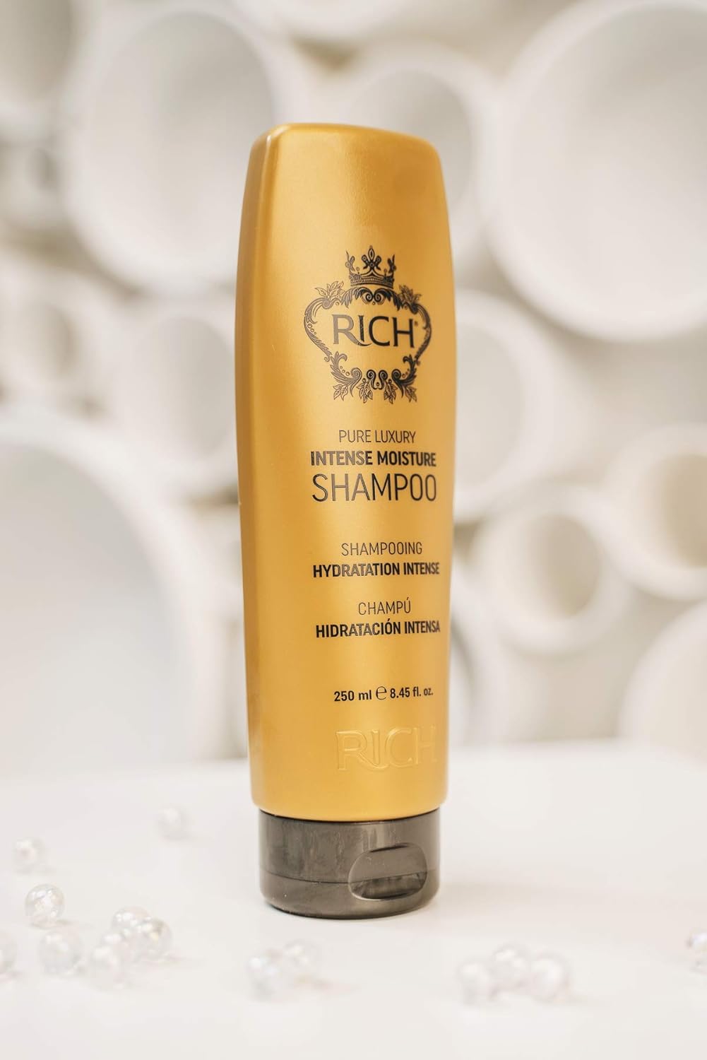 RICH Pure Luxury – Champú de humedad intensa con queratina hidrolizada y proteína de trigo para todo tipo de cabello, suavizante e hidratante, evita