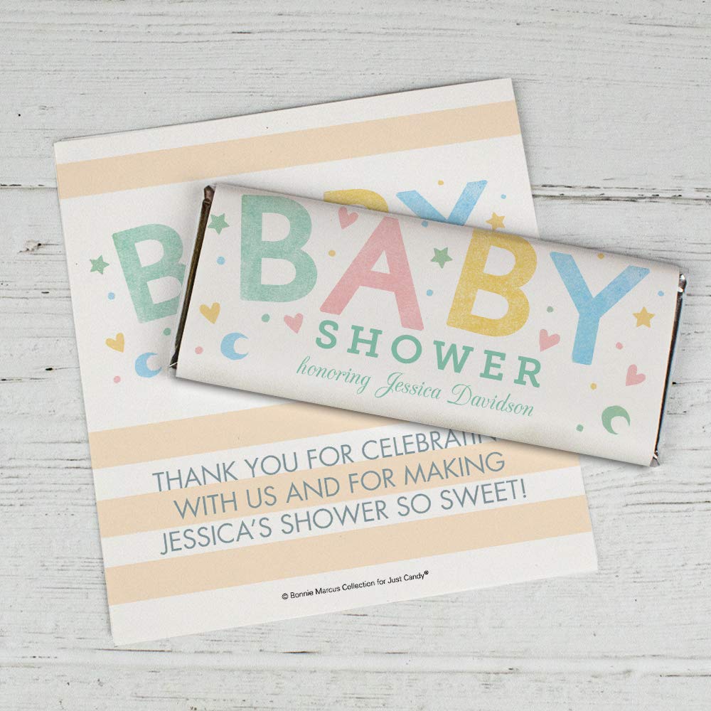 Baby Shower Favores – Envolturas de barra de chocolate personalizadas, lámina plateada (25 unidades)