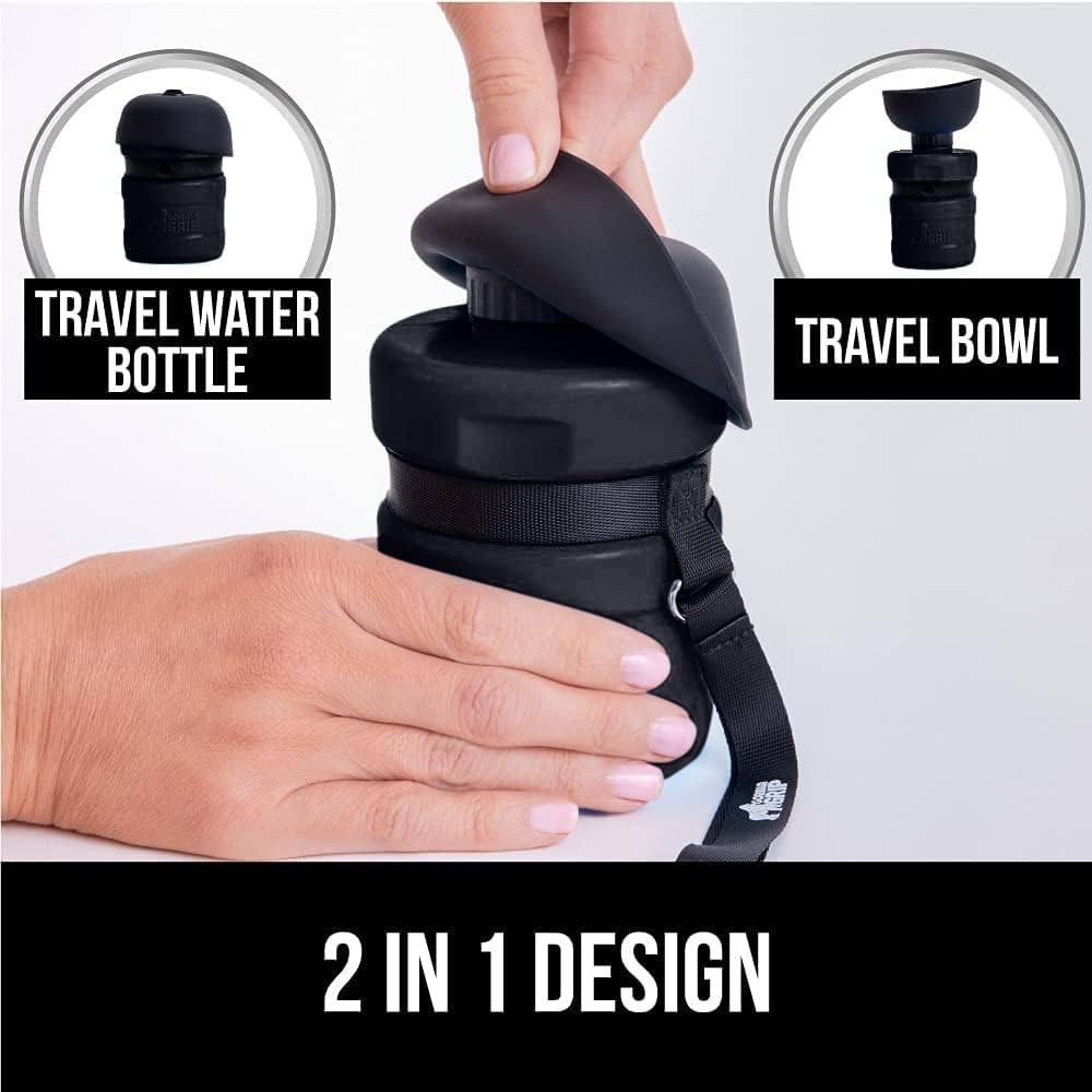 Gorilla Grip Botella de agua portátil para perros sin derrames con cuenco integrado, dispensador de bebidas de silicona de grado alimenticio a