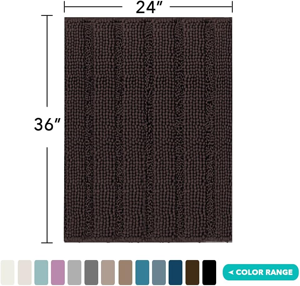Turquoize Tapetes de baño de felpilla, lanudos, antideslizantes, extrasuave y absorbente, 24 x 36 pulgadas, color marrón