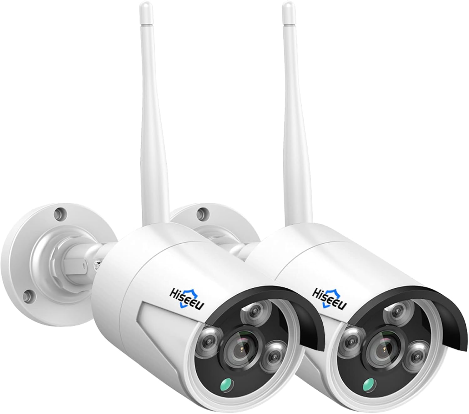 Complemento de cámara HiseeuPaquete de 2 cámaras de seguridad inalámbricas para exteriores de 3 MP, lente impermeable para interiores y exteriores